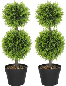 HOMCOM Set de 2 plante artificiale decorative, bile de buxus 60 cm cu ghiveci, plastic, verde | Aosom Romania