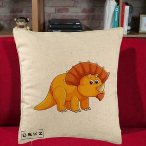 Perna Decorativa Triceratops Portocaliu, 40x40 cm, Bej, Husa Detasabila, Perna Inclusa, BEKZ®