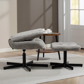 HOMCOM Scaun reclinabil pe 4 niveluri cu otoman separat în efect de catifea, 66x80x93-104 cm, Gri | Aosom Romania