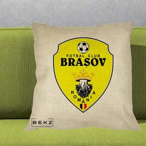 Perna Personalizata FC Brasov Fotbal Romania, 40x40 cm, Crem, Husa Detasabila, Perna Inclusa, BEKZ®