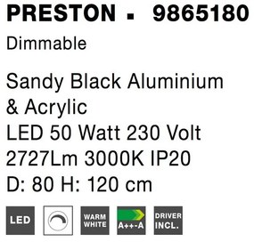 Lustra LED dimabila, design modern PRESTON, 80cm negru NVL-9865180