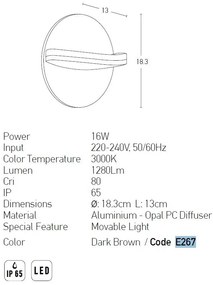 Aplica LED de perete pentru iluminat exterior IP65 Hiug maro inchis