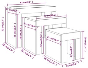 Mese suprapuse cafea, 3 buc, stejar sonoma gri, lemn prelucrat 3, sonoma gri