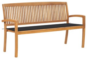 vidaXL Bancă de grădină stivuibilă cu pernă, 159 cm, lemn masiv de tec