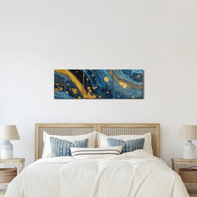 Tablou - Abstracție albastră cu aur (cu ceas) (90x30 cm)
