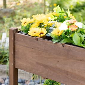 Outsunny Jardinieră pe Picior - Carré potager cu roți - raft, Tavă Rabatabilă, Inserturi de Irigare, Fâș de Drenaj Inclus - Lemn Brad pre-uleiuit | Aosom Romania