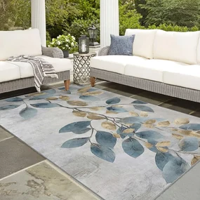 Covor tip traversă albastru deschis/auriu lavabil 80x200 cm Golden Leaves – Mila Home