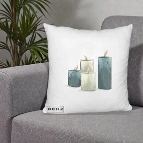 Perna Decorativa Lumanari Hygge Alb-Verde, 40x40 cm, Alb Pufos, Husa Detasabila, Perna Inclusa, BEKZ®