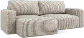 Colțar bej extensibil/cu spațiu de depozitare cu tapițerie din catifea reiată (cu colț pe partea stângă/cu șezlong) Kona – Makamii