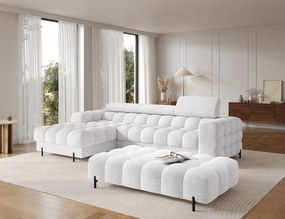 Taburet Tapitat cu Picioare Ferivo, 140x70x40 cm, alb bouclé – Royal 01