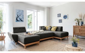 Canapea extensibilă în formă de "U" cu șezlong pe partea dreaptă Miuform Dazzling Daisy, gri închis