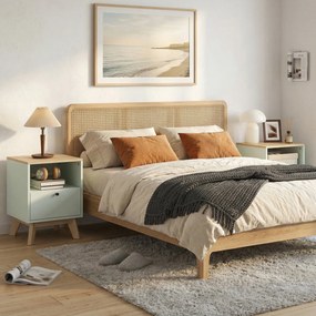 HOMCOM Set de 2 noptiere, noptiere cu sertar și compartiment deschis, 40 x 40 x 55 cm, stejar și verde deschis | Aosom Romania