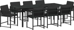 vidaXL Set de masă pentru grădină 9 pcs Negru poliratan