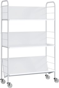 HOMCOM Cărucior Modern pentru Cărți cu 3 Nivele și Roți Pivotante pentru Cărți și Reviste, 69x26x108 cm, Alb | Aosom Romania