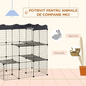 PawHut Țarc Modular pentru Animale de Talie Mică, cu Panouri și Accesorii, 105x70x116 cm, Negru | Aosom Romania