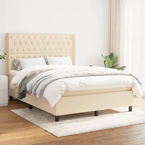 vidaXL Pat box spring cu saltea, crem, 140x200 cm, textil