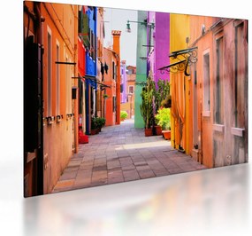 Tablou pe sticlă cu străduță colorata italiană (70x50 cm)