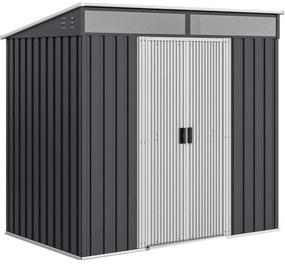 Outsunny Magazie 6,5 x 4 FT din metal galvanizat cu fundatie pentru gradina, Depozit cu incuietoare pentru unelte, Gri