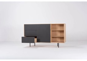 Comodă neagră/în culoare naturală joasă din lemn de stejar 176x100 cm Fina – Gazzda