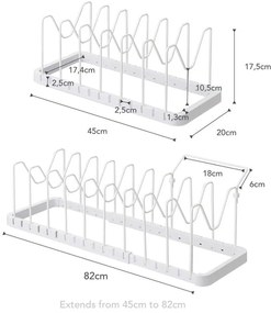 Suport reglabil pentru oale și capace YAMAZAKI Tower, alb