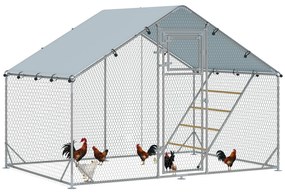 PawHut Coteț pentru Găini cu Copertină Impermeabilă și Rezistentă la UV, 300x200x195 cm, Argintiu | Aosom Romania