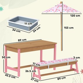 AIYAPLAY Masă de picnic pentru copii cu bănci, perne, umbrelă pliabilă, cutii de depozitare detașabile, model flamingo, roz | Aosom Romania