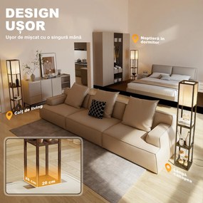 Lampă de Podea HOMCOM LED cu Rafturi, Lampă Modernă cu Comutator cu Pedală și Porturi USB, Temperatură Reglabilă a Luminii pentru Living, Dormitor, Maro | Aosom Romania