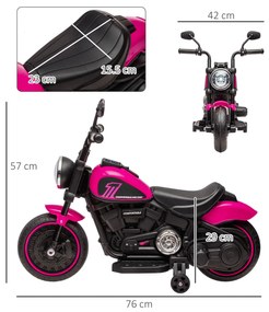 HOMCOM Motocicletă Electrică pentru Copii 18-36 luni, Motocicletă de Jucărie cu Roți Suplimentare și Faruri, 76x42x57 cm, Roz | Aosom Romania