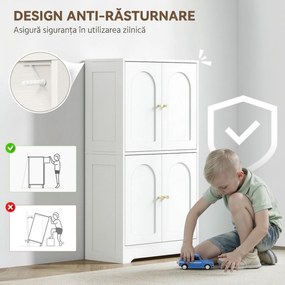 HOMCOM Comodă Bucătărie, Dulap Bucătărie cu 2 Dulapuri, 4 Uși Arcuite, 2 Rafturi Reglabile, cu Dispozitiv Anti-Răsturnare, 60x30x110 cm, pentru Sala de Masă, Living, Alb | Aosom Romania