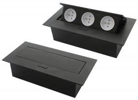 Priza incastrabila dreptunghiulara, 3 prize schuko, neagra, prize albe, GTV
