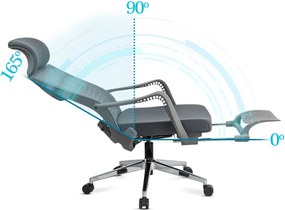 Scaun ergonomic SYYT 9502 gri, rabatabil cu suport de picioare