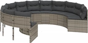 vidaXL Canapea de grădină cu perne, rotundă, gri, poliratan