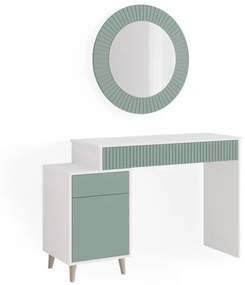 SEV201 - Set Masa alba toaleta 120 cm cosmetica machiaj, oglinda, masuta vanity, Alb-Verde