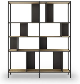 Bibliotecă neagră/în culoare naturală cu aspect de lemn de stejar 144x175 cm Alabama – Marckeric