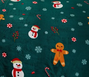 Set 2 buc lenjerie cocolino SNOWMAN AND GINGERBREAD verde + cearsaf Cocolino microplus cu elastic SOFT 180x200 cm alb, pat dublu