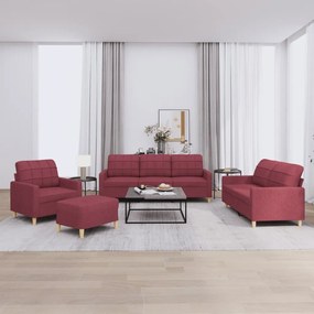 3201256 vidaXL Set canapea cu perne, 4 piese, roșu vin, material textil
