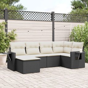 vidaXL Set mobilier de grădină cu perne, 6 piese, negru, poliratan