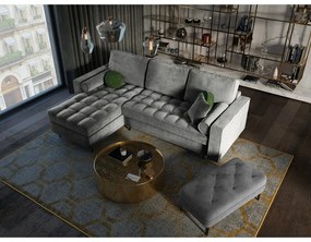 Colțar extensibil din catifea cu șezlong stânga Milo Casa Santo, gri deschis