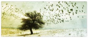 Tablou - cu multe păsări pictate (120x50 cm)