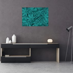 Tablou pe sticlă - Frunze turcoaz (70x50 cm)