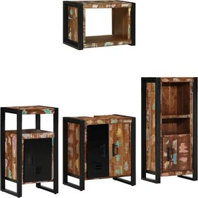 vidaXL Set de mobilier pentru baie cu raft 4 pcs Lemn recuperat masiv