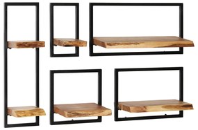 246014 vidaXL Set rafturi de perete 5 piese, lemn masiv de acacia și oțel
