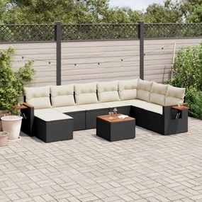 3259494 vidaXL Set mobilier de grădină cu perne, 9 piese, negru, poliratan