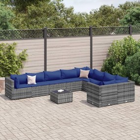 3308327 vidaXL Set mobilier de grădină cu perne, 10 piese, gri, poliratan