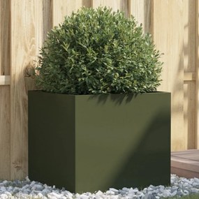 Jardinieră, verde măsliniu, 49x47x46 cm, oțel laminat la rece
