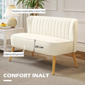 HOMCOM Canapea de 2 locuri, căptușeală moale, husă ușor de întreținut, până la 150 kg, 117 x 56,5 x 77 cm, crem | Aosom Romania