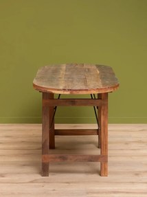 Masă pliabilă ovală din lemn reciclat și metal, cu blat patinat și picioare pliabile, natur, finisaj vintage, 165×77.5×71 cm, „Marolles"