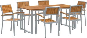 vidaXL Set de masă pentru grădină 7 pcs Gri Lemn Solid de Acacia