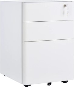 Vinsetto Fiset Metalic cu 3 Sertare și Sistem de Blocare, Mobilier de Birou pe Roti, 39x48x59cm, Design Compact, Alb | Aosom Romania