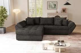 Colțar extensibil dumonde cu ladă de depozitare si sezut confortabil din spuma high-density, Loana Enjoy Black II 270x185 cm
